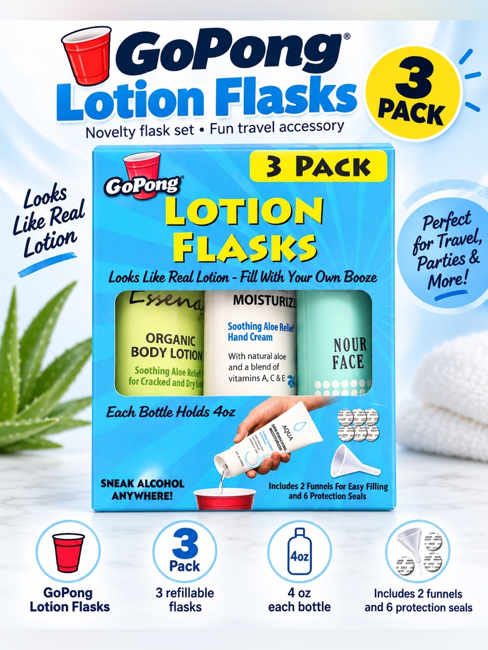 GoPong Lotion Flasks Disguise & Carry NWT